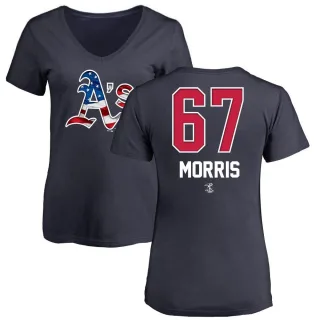 Women's Oakland Athletics Kade Morris Navy Name and Number Banner Wave V-Neck T-Shirt