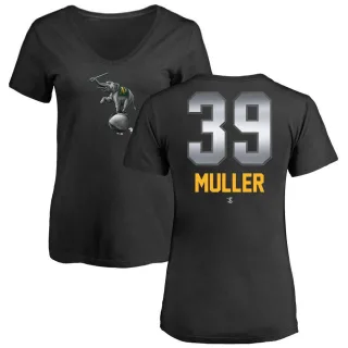 Women's Oakland Athletics Kyle Muller Black Midnight Mascot V-Neck T-Shirt